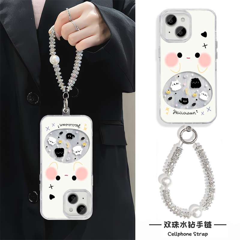 华为NOVA12Ultra手机壳带挂绳14ProMax高级感iPhone16硬镂空可爱猫咪15plus适用苹果13羽纱链条z9TURBO少女心