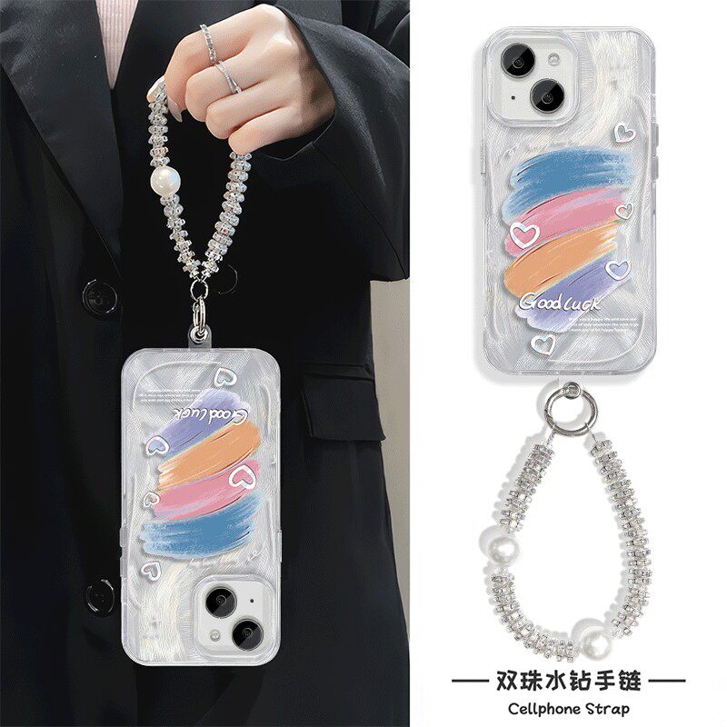 爱心色块NOTE14手机壳带挂绳15Ultra羽纱iPhone13适用荣耀300苹果16ProMax硬MATE70Pro高级感女NOVA12日韩K80