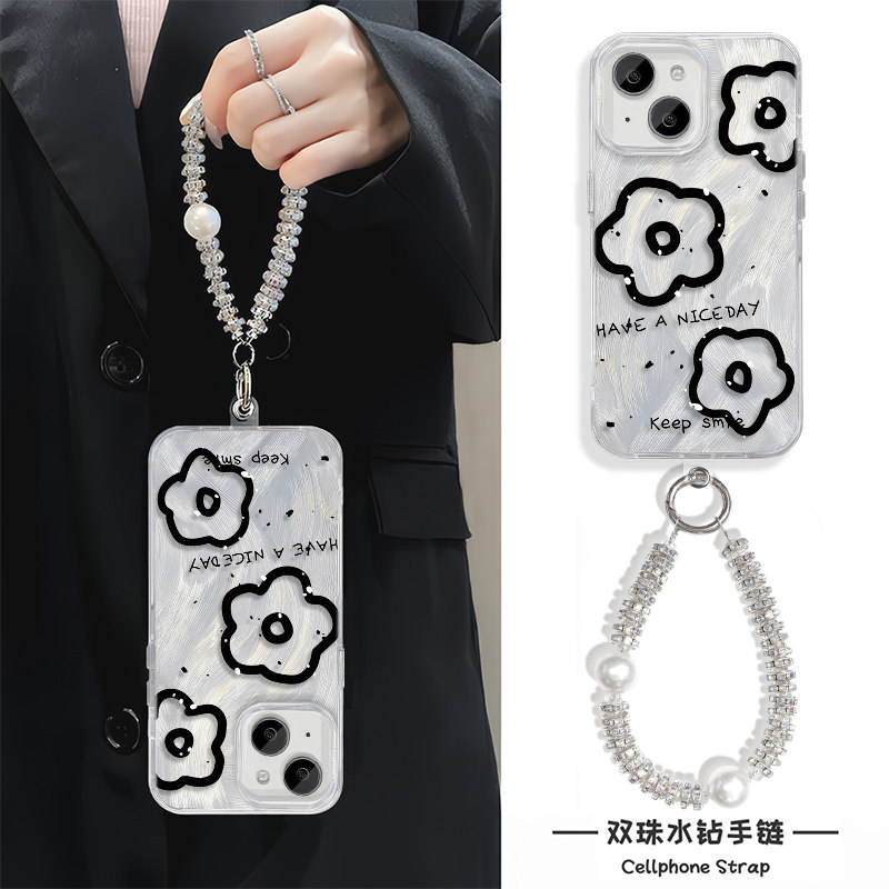 花朵iPhone16手机壳带挂绳MATE70羽纱NOTE14苹果15Plus适用NOVA12硬13ProMax高级感K80Pro女ins风1加ACE5日韩