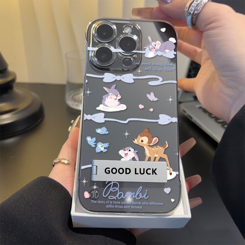 适用iPhone16e高级感华为NOVA14可爱硬15plus手机壳卡通兔子动画带支架苹果13无边框小米17ProMax超薄12p透明