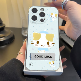 手机壳带支架华为nova14硬手腕Reno13高级感苹果16无边框透明小米15spro适用iPhone12promax超薄a5棉花糖猫咪