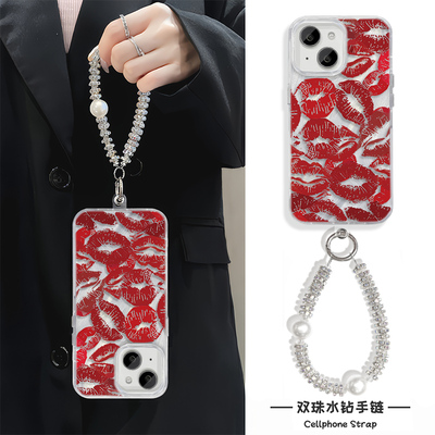 iPhone13创意口红唇印12ProMax小众苹果16适用a5硬14plus羽纱mate70手机壳带挂绳链条neo10高级感小米15ultra