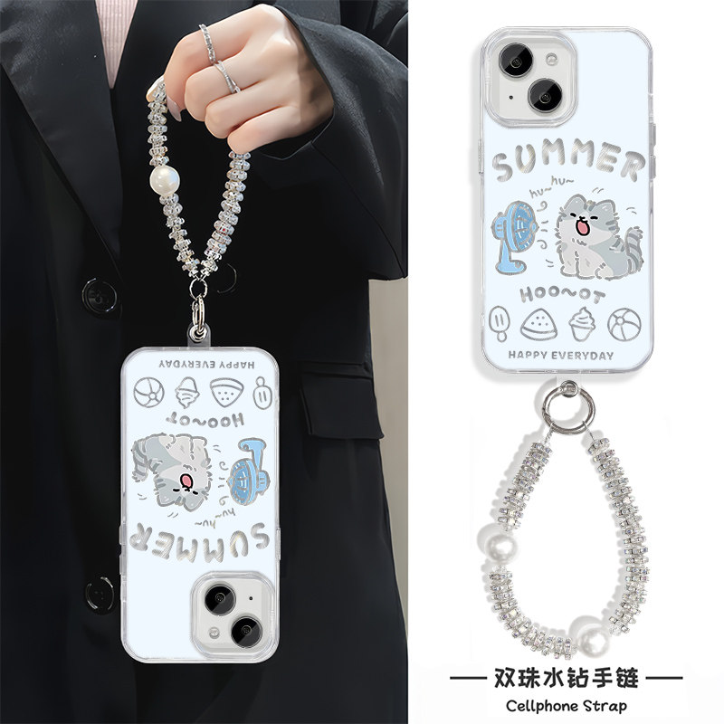 手机壳带挂绳16ProMax苹果1213适用iPhone17硬14羽纱15PLUS高颜值风扇猫咪华为畅享80真我NEO7VIVOS20一加15