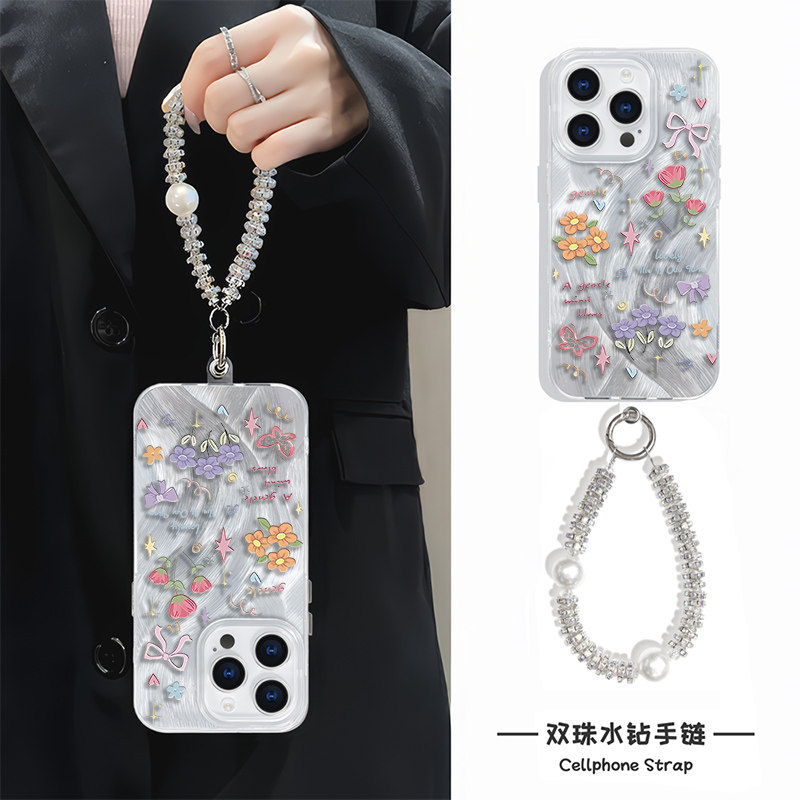 小众14plus音乐花朵ins风12ProMax小清新iPhone13手机壳带挂绳小米15ultra创意苹果16适用羽纱硬findX8高级感