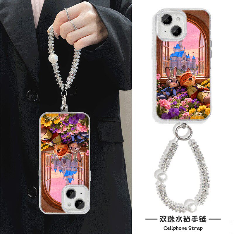 卡通iPhone12羽纱硬苹果17高颜值16plus手机壳14带挂绳真我15适用13ProMax花园城堡狐狸兔子ins风荣耀X70可爱