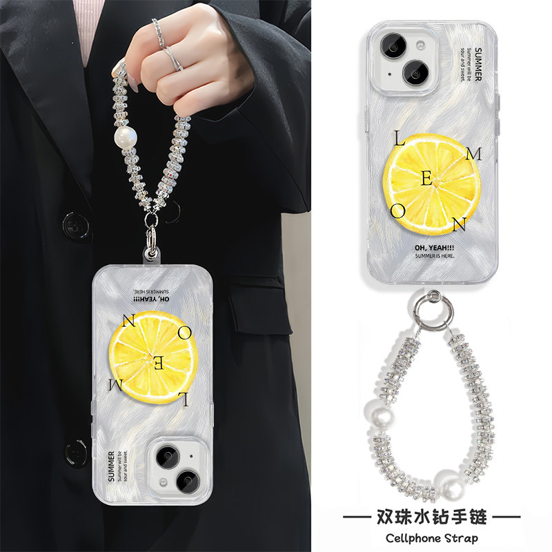 字母橙子适用15plus手机壳带挂绳手腕FINDX8S创意13ProMax高级感12硬羽纱iPhone14苹果16小众手链X200PROMINI