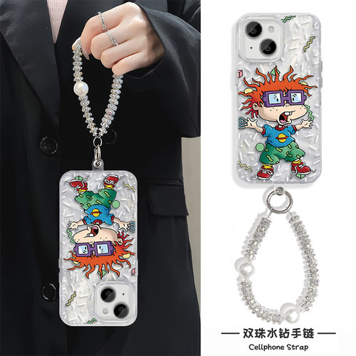 苹果12手机壳带挂绳16plus淘气小兵兵小米15Ultra适用硬iPhone14高级感13ProMax羽纱真我gt7pro卡通k80创意a5