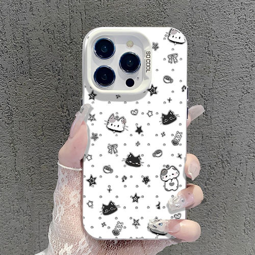 iPhone12红米NOTE15苹果13pm创意彩银硬卡通适用14PLUS高级感小米17ProMax可爱OPPORENO16手机壳蝴蝶结黑白猫