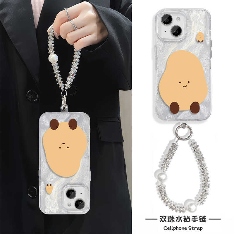 iPhone16适用硬15ProMax羽纱14苹果13plus手机壳带挂绳12高级感可爱土豆荣耀X70I红米k70PROOPPOK12X一加ACE5