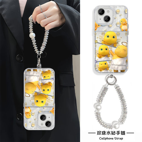 iPhone14可爱OPPORENO15C羽纱适用苹果16PLUS高级感手机壳13ProMax卡通华为PURA90硬带挂绳天使奶龙VIVOX300S