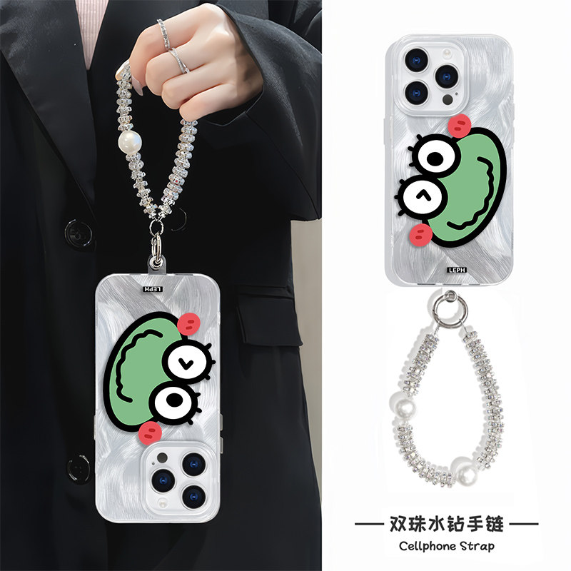 眨眼青蛙iPhone16e可爱手机壳带挂绳苹果13卡通12ProMax高级感适用羽纱硬15plus创意小米14华为mate60红米K80