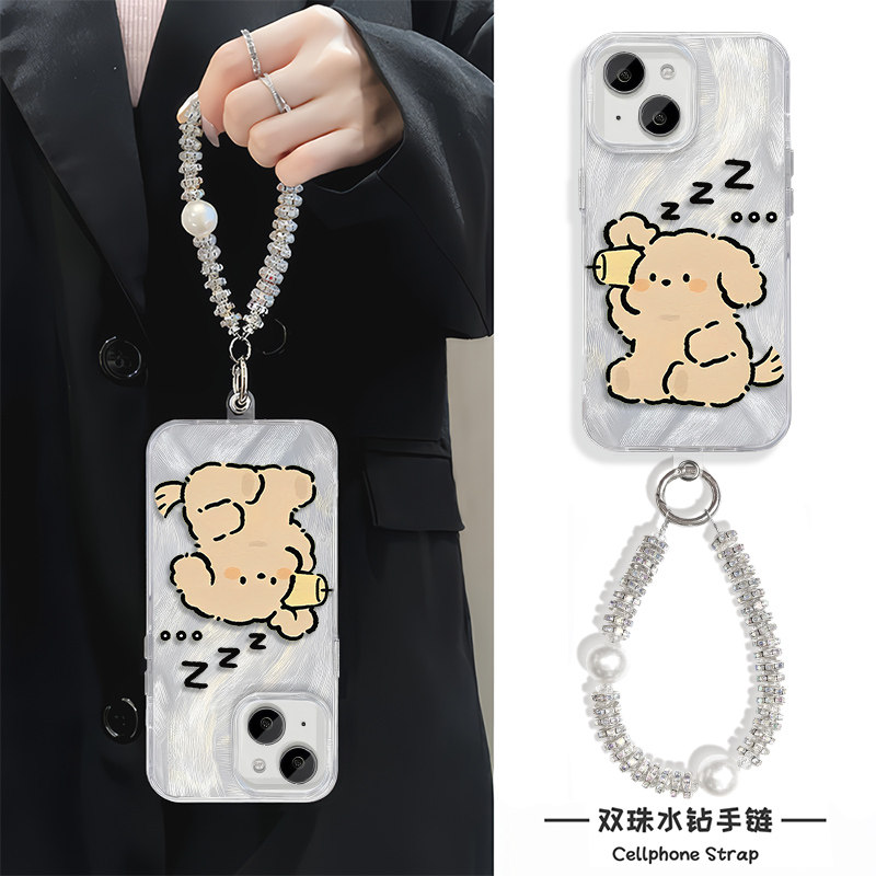 苹果13手机壳带挂绳12传音情侣小狗16ProMax可爱iPhone17适用硬小米15Ultra羽纱14plus创意荣耀POWER新款x200