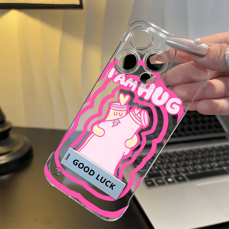 创意王源苹果16e无边框透明iPhone15promax适用12超薄红米TURBO4手机壳带支架手腕Reno14硬13高级感荣耀POWER