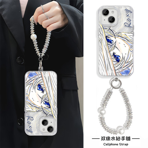 iPhone14动漫红米NOTE15羽纱适用苹果16PLUS高级感手机壳13ProMax硬ins风带挂绳洛琪希线稿无职转生小米17MAX