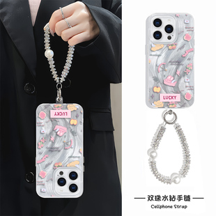 iPhone16e飞天兔子可爱15plus羽纱苹果14硬适用12ProMax小众高级感手机壳带挂绳手腕findX8少女心13创意neo10