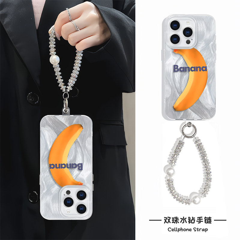 高级感羽纱Nova12硬14plus简约苹果13创意香蕉15ProMax适用neo9pro小众iPhone16e手机壳带挂绳findX8真我neo7