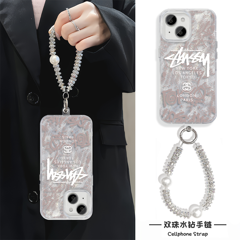 真我gt7pro适用13斯图西滑板荣耀MAGIC7高级感苹果12iPhone16硬15plus羽纱14ProMax手机壳带挂绳手链x200个性