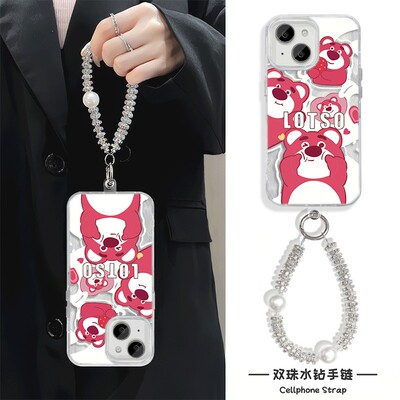 高级感荣耀MAGIC7可爱16e硬15plus适用红米note14羽纱苹果12promax草莓熊手链x200s女款iPhone13手机壳带挂绳