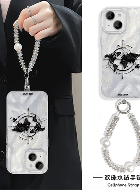 iPhone16适用硬15羽纱14plus苹果13手机壳带挂绳12ProMax高级感创意世界地图红米K80一加12华为畅享80VIVOS20