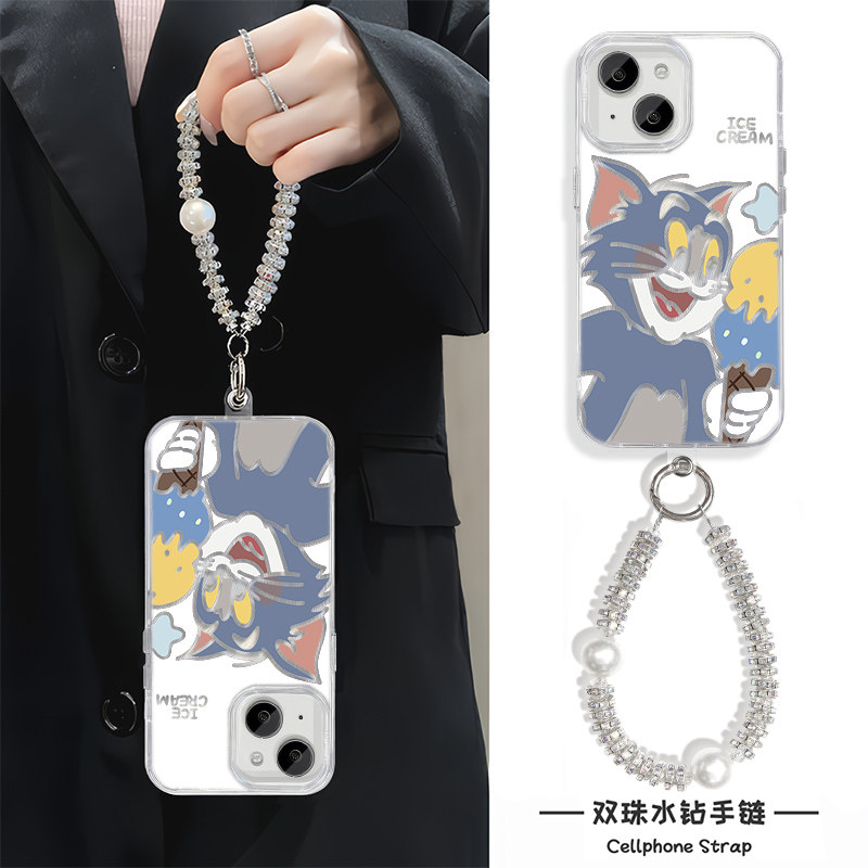 苹果16适用14羽纱硬15PLUS高级感iPhone13卡通冰淇淋汤姆17Air手机壳带挂绳12ProMax畅享80可爱一加ACE5ULTRA