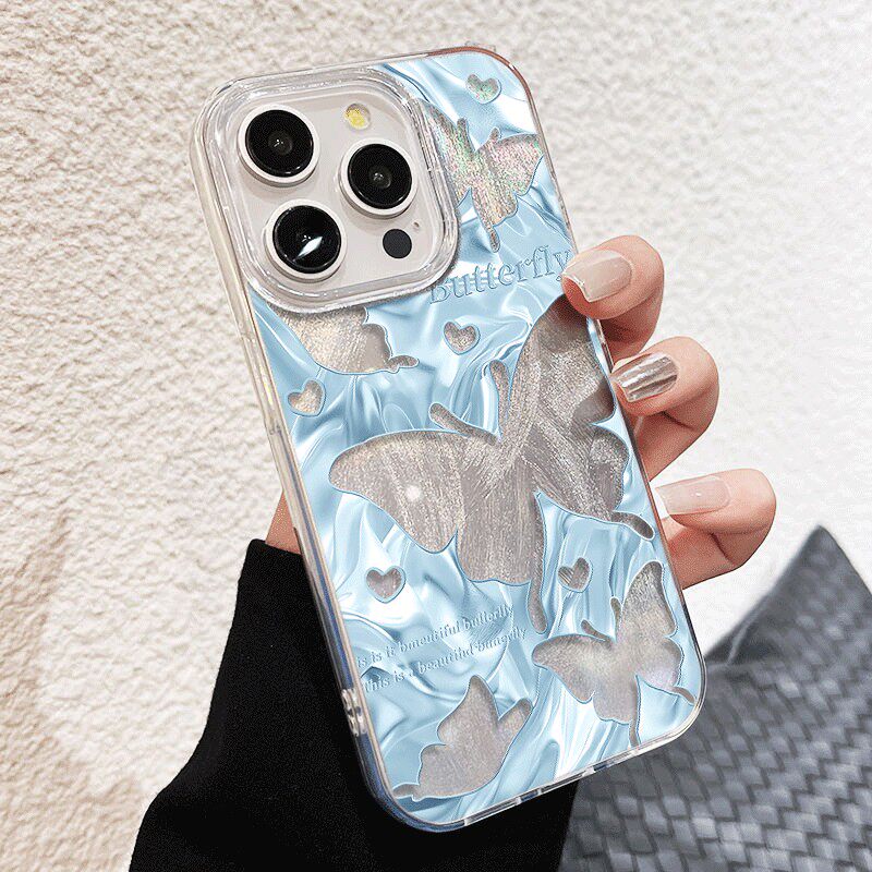 手机壳带挂绳16ProMax苹果1213适用iPhone17硬14羽纱15PLUS高颜值镂空蝴蝶蓝华为麦芒40荣耀MAGIC8OPPOReno14