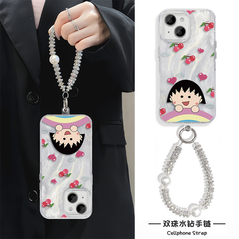 小丸子樱桃链条13手机壳带挂绳15Ultra羽纱iPhone12适用HI畅享70Plus硬S20苹果16ProMax卡通NOTE14高级感女款