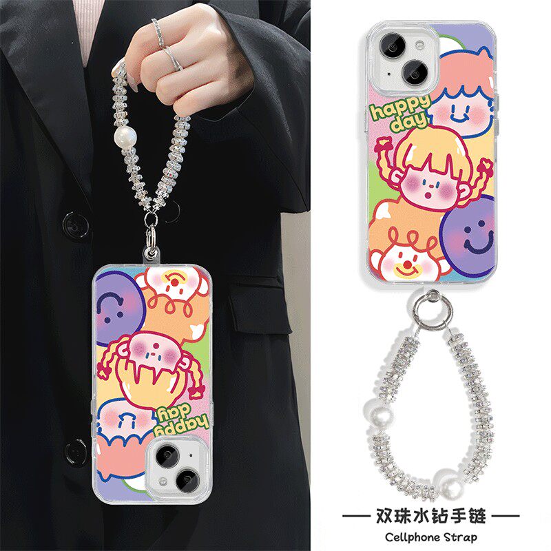 女孩Y300I手机壳带挂绳K80Pro羽纱iPhone12适用RENO13苹果14Plus硬16ProMax卡通MAGIC7小米15高级感可爱X200S