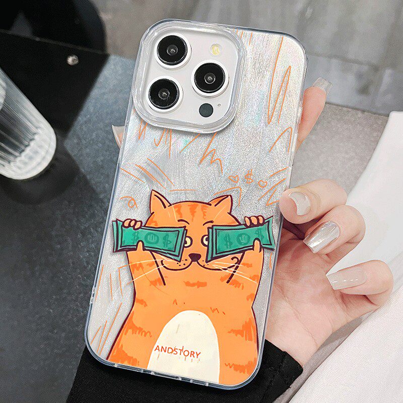 可爱iPhone17羽纱硬苹果12高颜值16plus手机壳一加13T带挂绳红米NOTE15R适用14ProMax财迷橘猫华为MATE80卡通