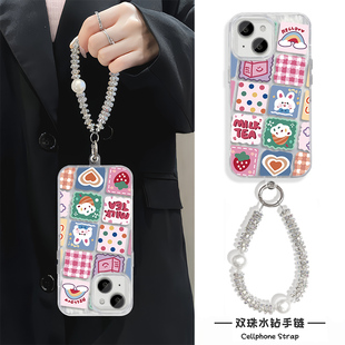 羽纱a5手机壳带挂绳iPhone12红米k70e创意格子兔16ProMax可爱苹果15适用硬链条13卡通14plus高级感荣耀MAGIC7