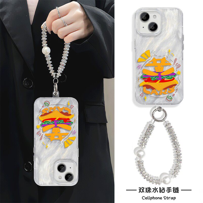 手机壳带挂绳16ProMax苹果1213适用iPhone17硬14羽纱15PLUS黄子弘凡汉堡荣耀400OPPORENO14高颜值VIVOIQOO15