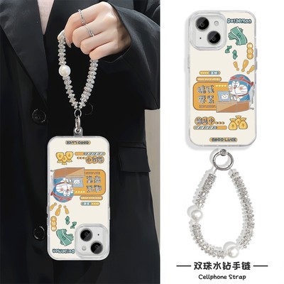 手机壳带挂绳16ProMax苹果1213适用iPhone17硬14羽纱15PLUS搞钱多啦a梦荣耀X70OPPOA5X高颜值VIVOY500红米14R