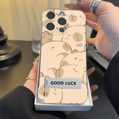 iPhone13适用硬16手机壳带支架荣耀MAGIC7创意卡皮巴拉苹果15透明超薄14plus无边框12ProMax高级感x200卡通11