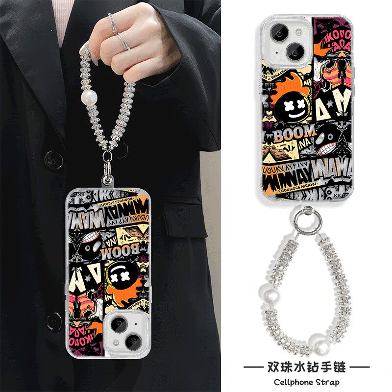 iPhone16羽纱硬VIVOY500个性苹果13高颜值14plus手机壳VIVOIQOO15带挂绳12适用17ProMaxBOOM涂鸦小众一加ACE6