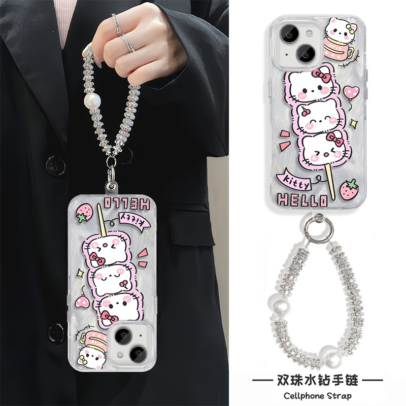 苹果16卡通14plus高级感kt凯蒂猫15ProMax少女心手机壳带挂绳硬iPhone13羽纱12适用女款华为MATE60RS非凡大师