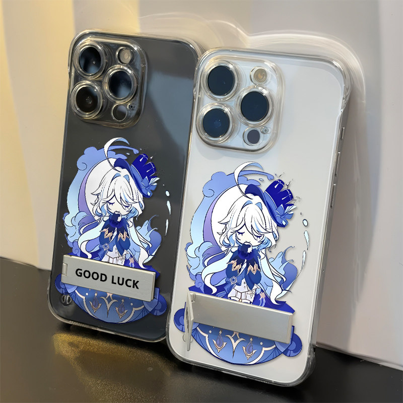 iPhone14透明带支架苹果13无边框硬适用16PLUS动漫VIVOIQOO15超薄小米17ProMax手机壳闭眼芙宁娜小众一加ACE6
