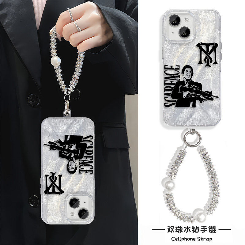 15plus高级感手链链条13手机壳带挂绳iPhone12适用硬14ProMax潮酷疤面煞星苹果16羽纱荣耀x70i个性真我gt7pro