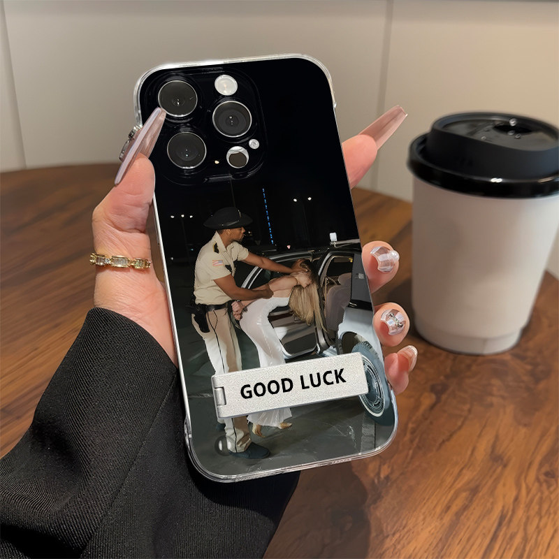 苹果14自由民主适用13ProMax手机壳带支架OPPOReno12无边框iPhone16超薄高级感15plus透明红米TURBO4创意x200