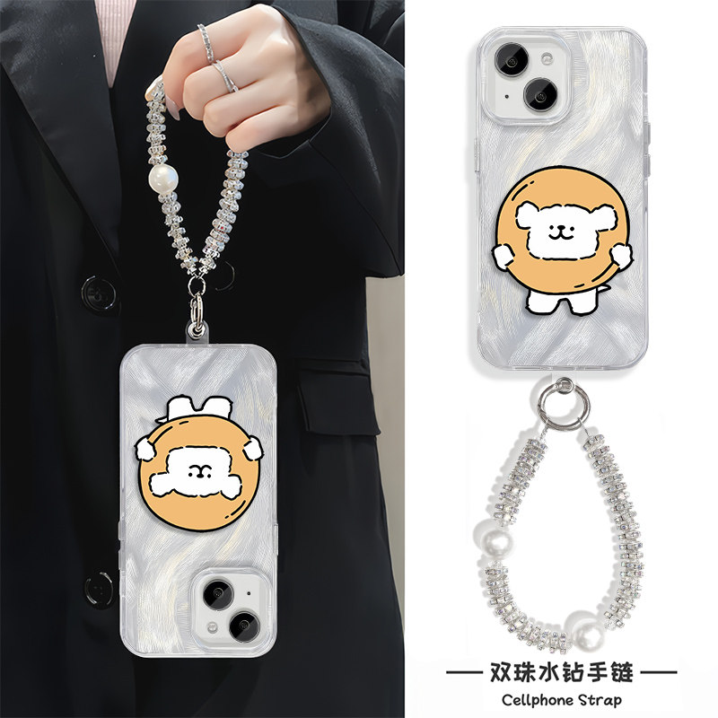 14plus创意O白狗苹果13手机壳带挂绳12少女心16ProMax可爱iPhone17适用硬小米15Ultra羽纱华为Mate60ins风s20