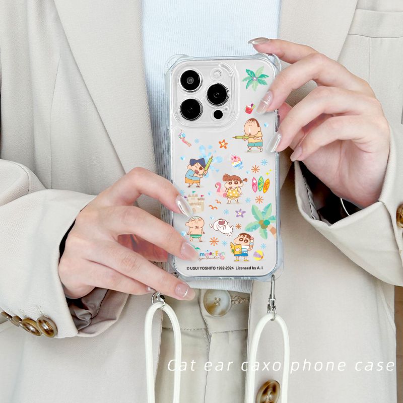 华为Pura70透明iPhone16春日防卫队15适用14plus手机壳软苹果13斜跨手腕挂绳12ProMax四角防摔开孔x200可爱a5
