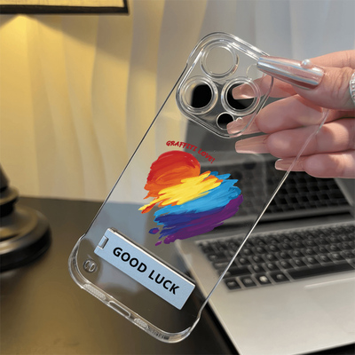 华为NOVA13彩色爱心真我gt7pro适用硬苹果16手机壳带支架15plus超薄14ProMax无边框iPhone12高级感k80pro透明