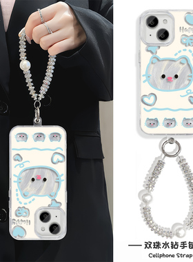 猫咪iPhone14手机壳带挂绳S20Pro羽纱1加ACE5苹果16Plus适用NOVA12硬15ProMax高级感RENO13女ins风FINDX8日韩