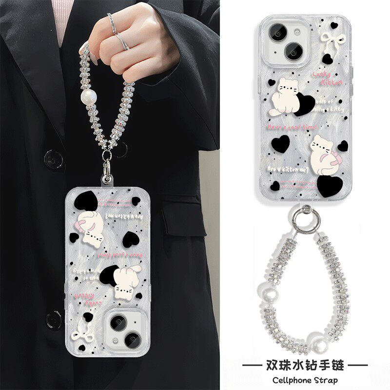 华为mate70女款12ProMax高级感苹果15适用硬iPhone13爱心甜酷小猫14plus一加ace5羽纱16e手机壳带挂绳红米K80