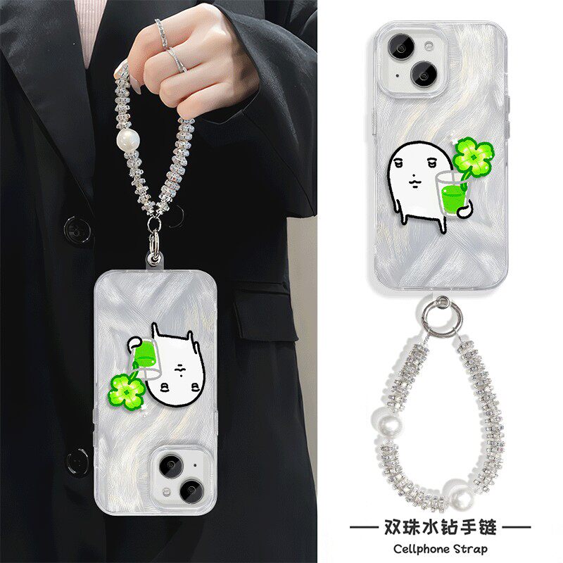 手机壳带挂绳16ProMax苹果1213适用iPhone17硬14羽纱15PLUS新款抽象四叶草情侣荣耀X70IOPPOFINDX8SVIVOS20