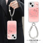 OPPORENO15C粉色Kitty猫iPhone17p羽纱硬苹果12少女心16plus手机壳华为NOVA14可爱带挂绳荣耀500适用13ProMax