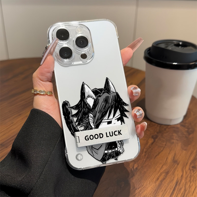猫耳Q版富冈义勇适用iPhone16e高级感OPPORENO15C硬14plus手机壳带支架动漫苹果15无边框13ProMax超薄13p透明