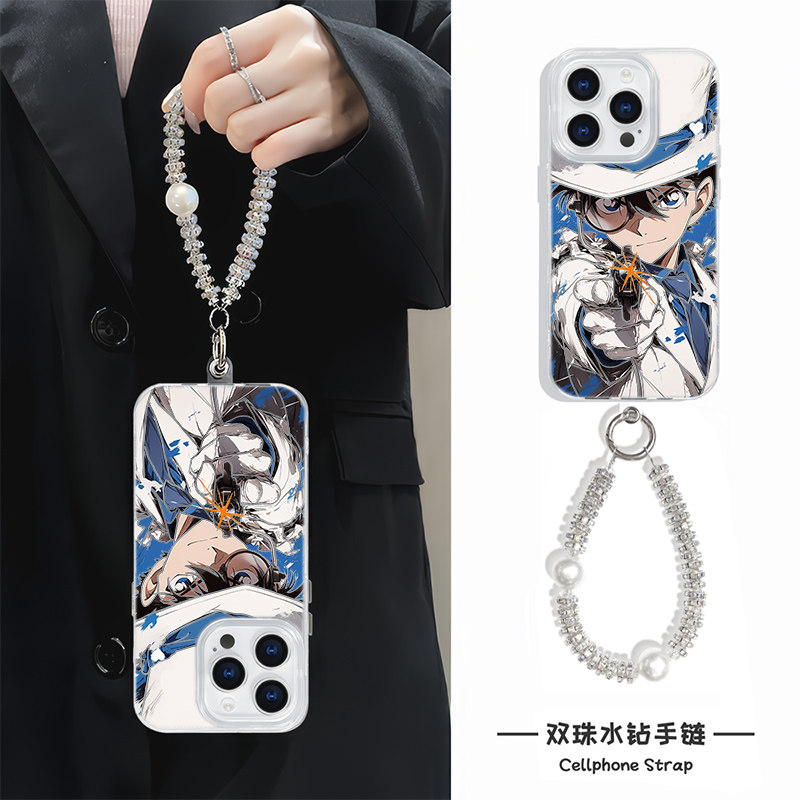 卡通14plus羽纱15ProMax高级感适用iPhone12蓝泼彩基德手机壳带挂绳硬Nova13pro苹果16潮牌vivox200s真我neo7