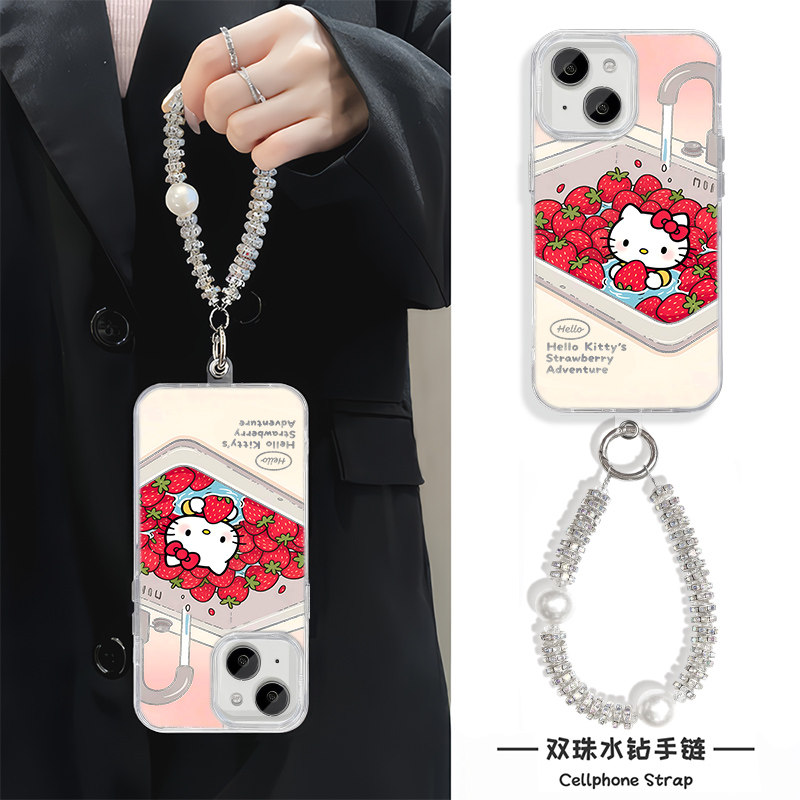 OPPOReno12草莓凯蒂猫泡澡16ProMax少女心iPhone17适用硬小米15羽纱14plus高颜值苹果13手机壳带挂绳s17t可爱