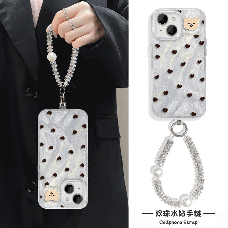 16ProMax可爱手腕Reno13苹果15适用硬iPhone12创意爱心狗14plus羽纱手机壳带挂绳小众高级感小米CIVI4PRO女款