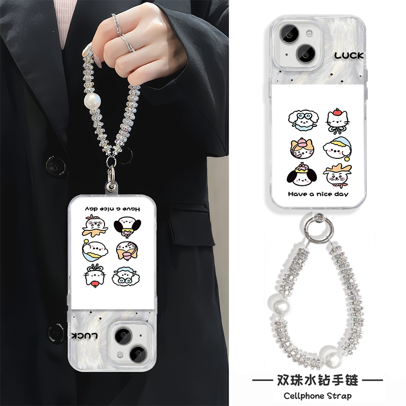 iPhone16适用硬15羽纱14plus苹果13手机壳带挂绳12ProMax高级感眼镜小狗OPPOReno14pro真我NEO7荣耀300小米15