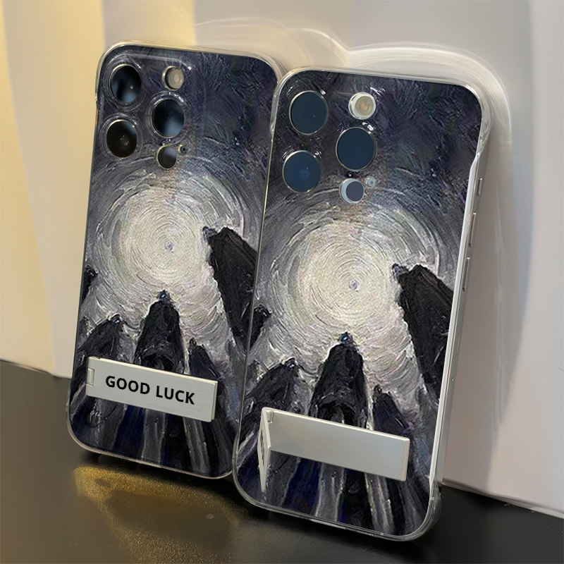 12ProMax高级感iPhone13创意油画星空人物适用硬16手机壳带支架苹果15透明超薄14plus无边框华为Mate70个性11
